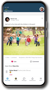 Example post on the Bright Family app on a mobile phone